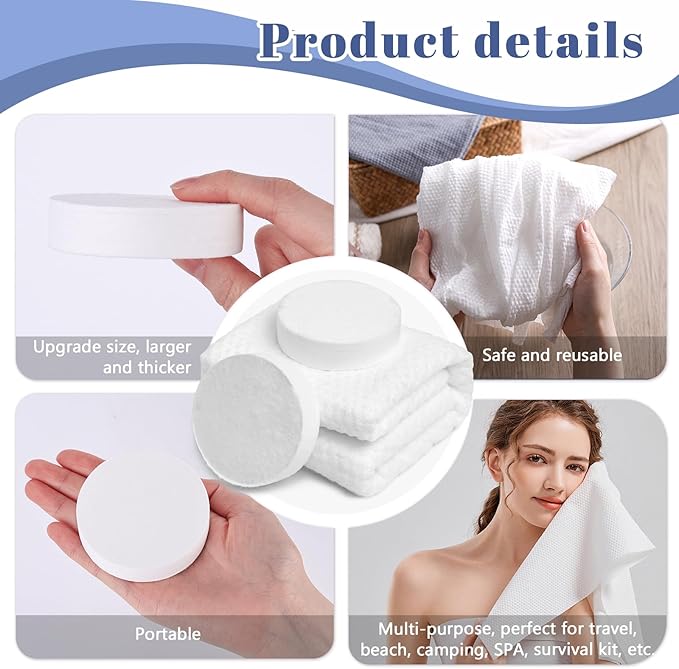 MCPINKY 4PCS Compressed Towel Tablets, 40 x 27.5in Reusable Travel Towels Compressed Bath Towel Portable Magic Towels for Camping Hiking Face Washing Toilet Swim