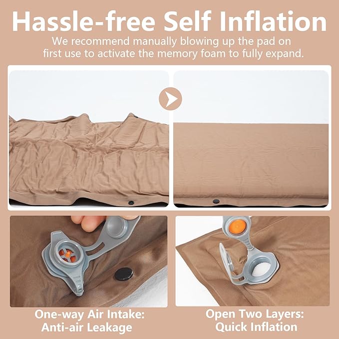 BISINNA Self Inflating Sleeping Pad Thick Foam Sleeping Mattress with Pillow for Camping Lightweight Insulated Sleeping Mat Fast Inflating for Camping Travel Car Tent 2inches