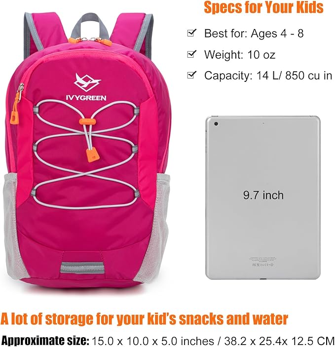 Little Kids Hiking Backpack for Boys or Girls, Small Daypack for Camping or Travel (Rose)