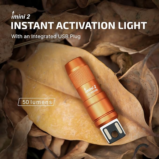 OLIGHT IMINI 2 EDC Rechargeable Keychain Flashlight, 50 Lumens Compact and Portable Mini Light, Tiny LED Keyring Lights with Built-in Battery Ideal for Everyday Carry and Emergencies (Orange)