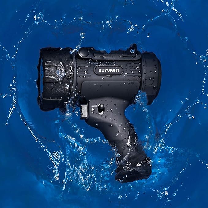 BUYSIGHT Rechargeable Spotlight Flashlight, Hand held Spotlight 200,000 lumens Waterproof Flashlight Hunting Lamp with red Filter(Black)