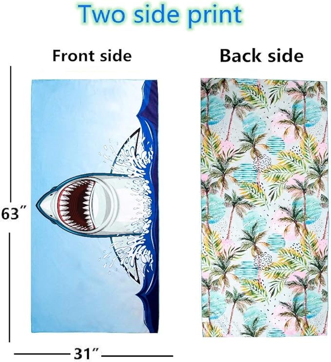 HAOKUN Microfiber Sand Free Beach Towel Blanket-Quick Fast Dry Super Absorbent Lightweight Thin Towel for Travel Pool Swimming Bath Camping Yoga Gym Sports Idea … (Shark)