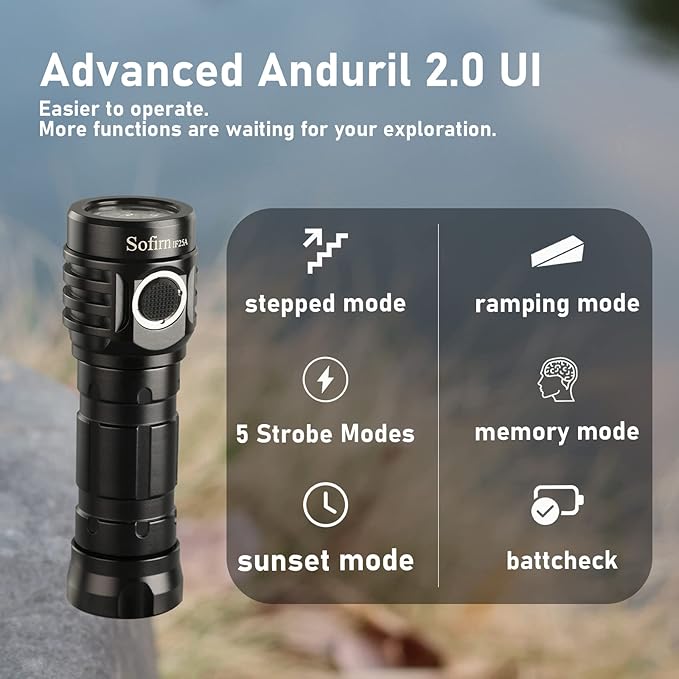sofirn IF25A Rechargeable Flashlight Max 3800 LM, Flashlight High Lumens with 4X SST20 6500K LED, Anduril UI 2, for Camping, Hiking, Fishing