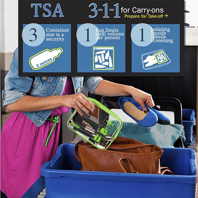 TSA Approved Clear Travel Toiletry Bag wih Zippers Carry-on Travel Accessories Quart Size Toiletries Cosmetic Pouch Makeup Bags for Men and Women (2pcs Green)