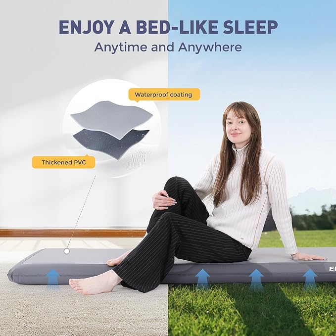 Elegear FiberAir Camping Sleeping Pad, 1100lb Ultra-Support Inflatable Sleeping Pad with Multi-Function Electric Pump, 4’’ Ultra-Thick Camping Air Mattress Pad for Camp/Backpacking/Hiking/Tent/Home