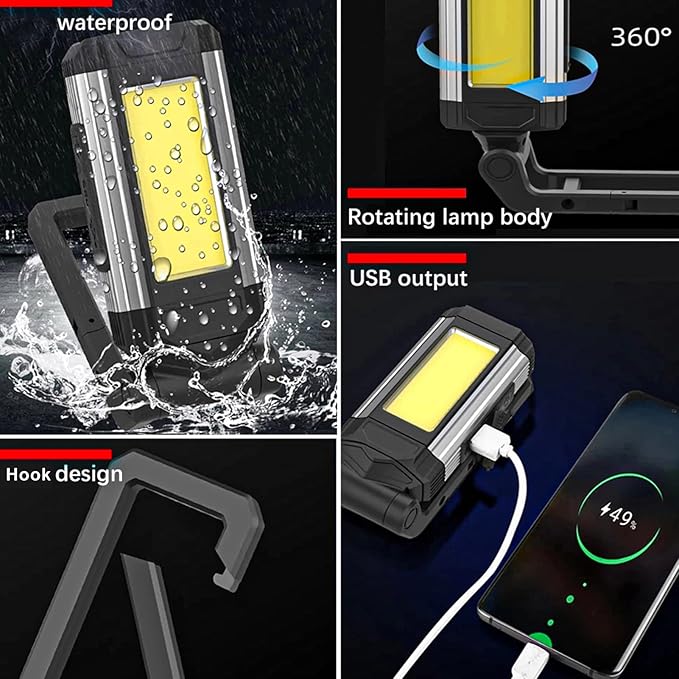 LED COB Rechargeable Flashlight Worklight,Trouble Lamp Gadget for Men Dad Birthday Gift Idea,Portable Torch Tool with Magnet Base 180° Rotate 7 Modes 2 Colors Light for Camping Mechanic BBQ