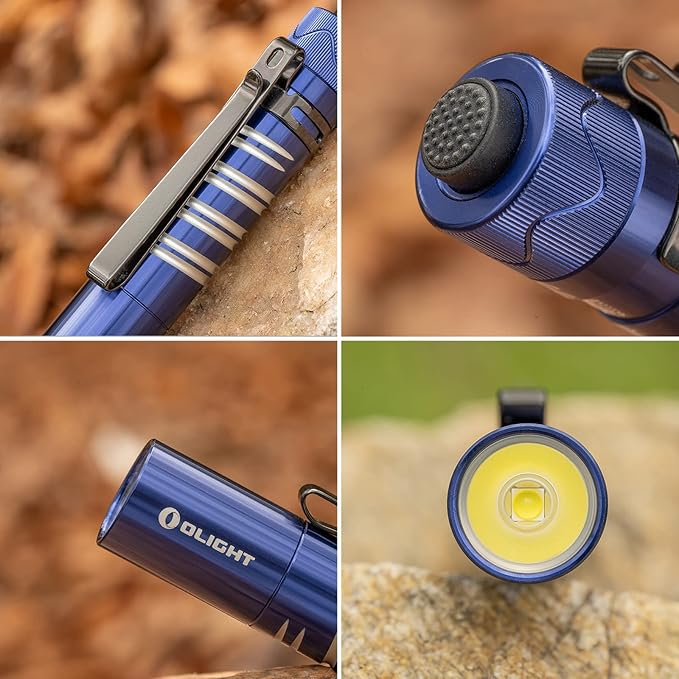OLIGHT I5R EOS 350 Lumens Rechargeable Tail-Switch LED Flashlight Powered by USB Rechargeable Battery, Slim EDC Pocket Flashlight for Camping, Outdoor, and Emergency(Regal Blue)