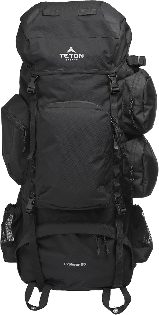 TETON 85L Explorer Internal Frame Backpack for Hiking, Camping, Backpacking, Rain Cover Included, Black