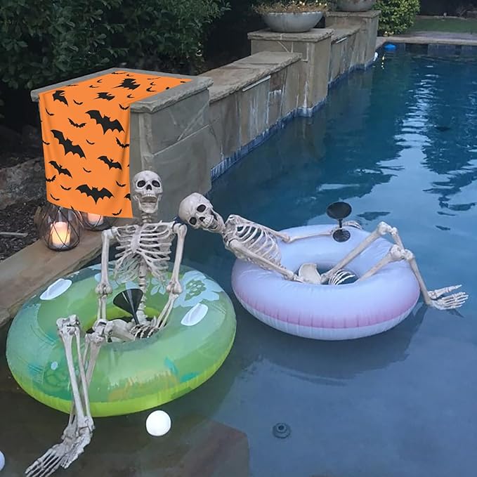 Halloween Bats Theme Beach Towel, Quick Dry Super Absorbent Bath Towels, Orange Oversized Microfiber Bathroom Towels for Shower, pool, Camping, Beach 30x60 in