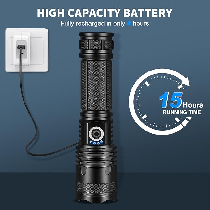 Rechargeable Led Flashlights high lumens, 2 Packs 990,000 Lumen Super Bright Flashlight with 5 Modes, Powerful Waterproof Flash Light for Home,Emergencies,Camping
