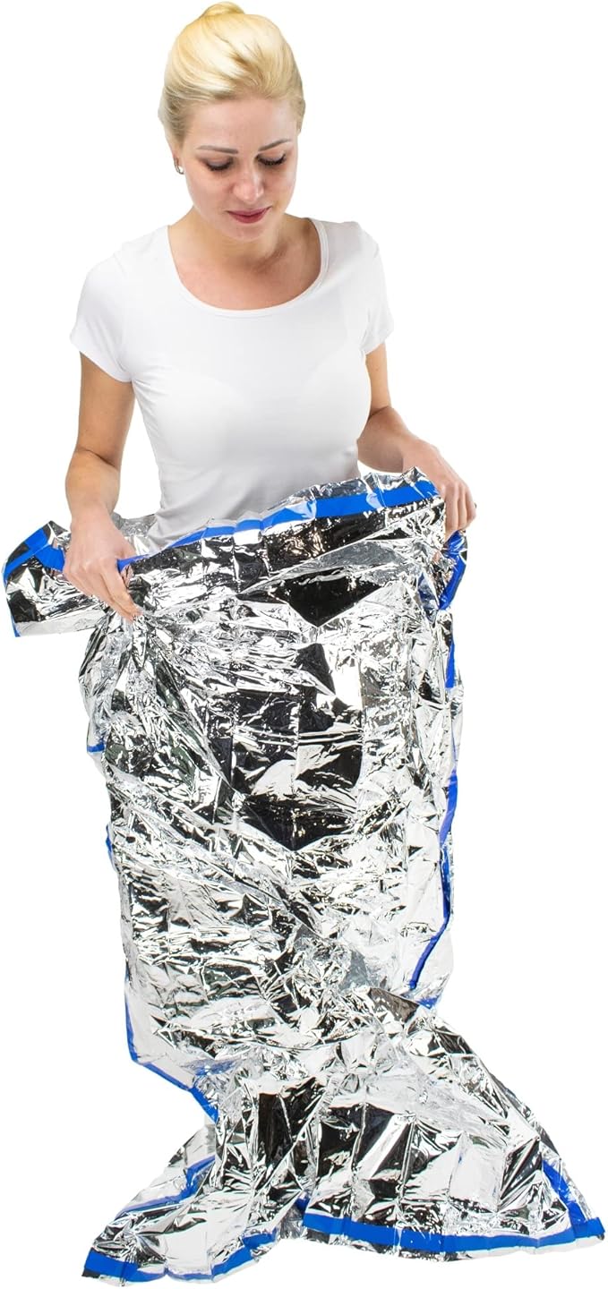 HealthyLine - Emergency Mylar Thermal Space Sleeping Bags (2 Pack) - for Detox & Weight Loss Sauna Experience, Far Infrared Therapy - Retains up to 97% of Body Heat - Silver 80in x 40in