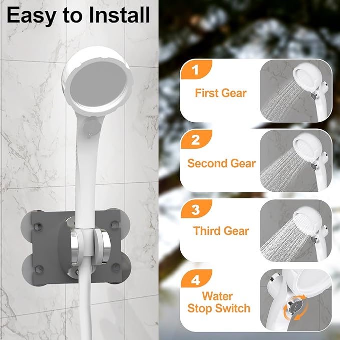 Portable Camp Shower, Camping Shower Pump with 4800mah USB Rechargeable Batteries, Carryable Temperature Display Shower for Camping, Hiking, Traveling
