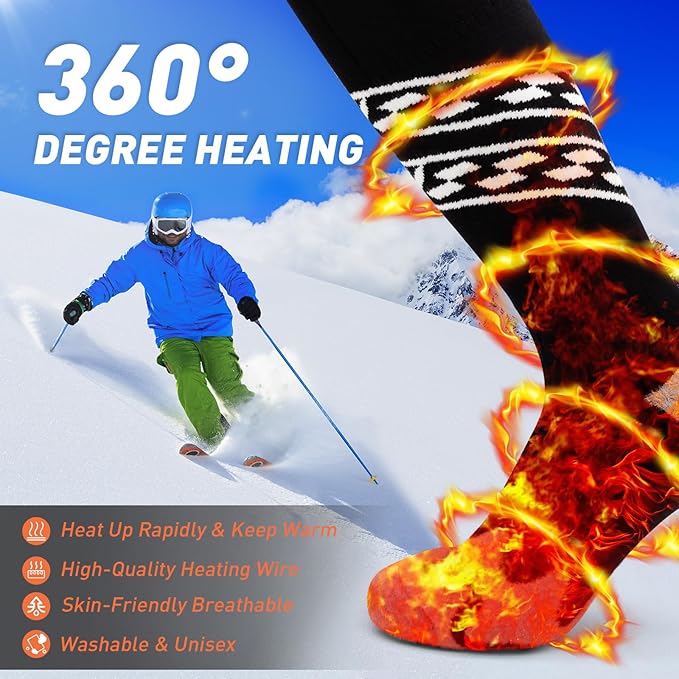 Heated Socks for Men Women, Rechargeable 5000mAh Battery Electric Heated Socks Washable Winter Socks for Foot Warmer Skiing Camping Hiking