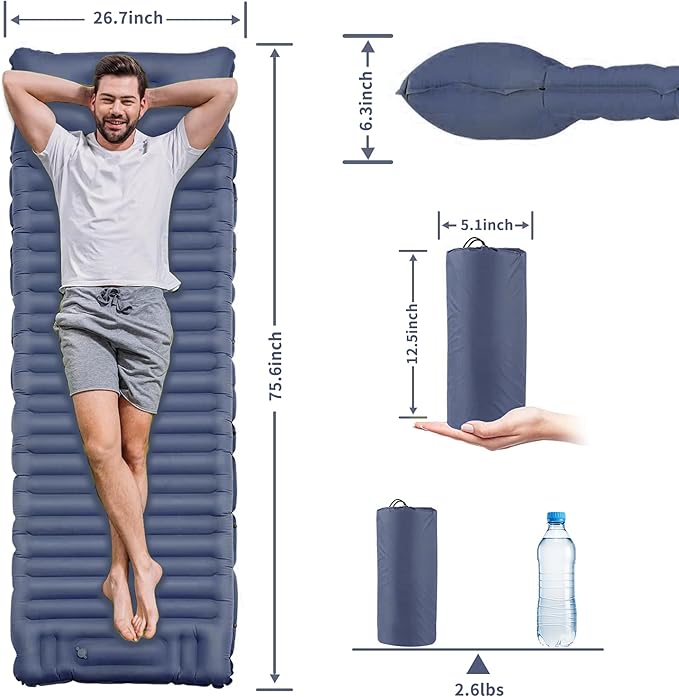 EULANT Self Inflating Camping Sleeping Pad with Pillow, Thick Inflatable Sleeping Pad with Built-in Pump, Ultralight Camping Air Mattress, Waterproof Sleeping Mat for Camping Backpacking Hiking Tent
