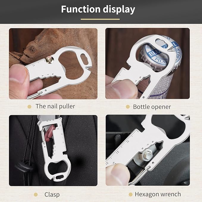 15-in-1 Carabiner Multitool with Bottle Opener, Screwdriver, Wrench - EDC Pocket Tools for Outdoor Camping Gadgets - Suitable for Men and Women 2pcs