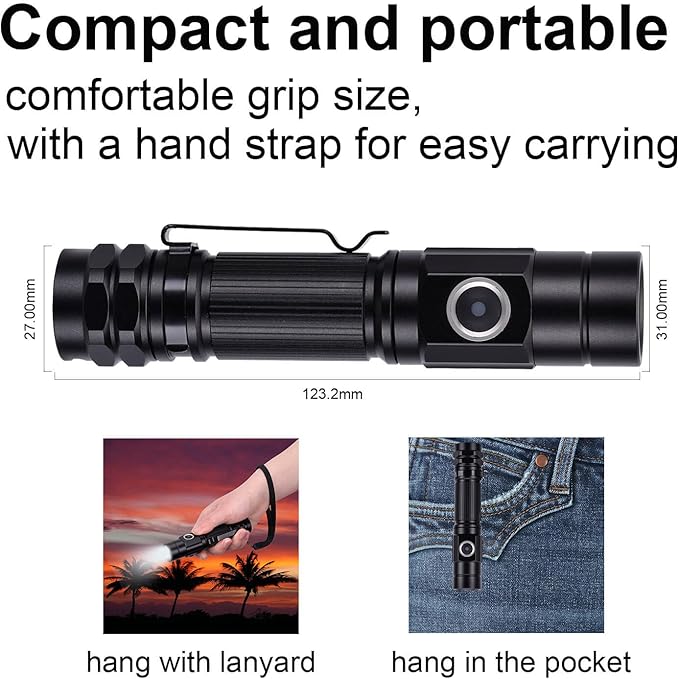M11 1300 lumens USB-Type C Rechargeable LED Outdoor Long Beam Flashlight. IPX8 Waterproof. 5 Models for EDC,Hiking Emergency and Outdoor Use - Camping Accessories