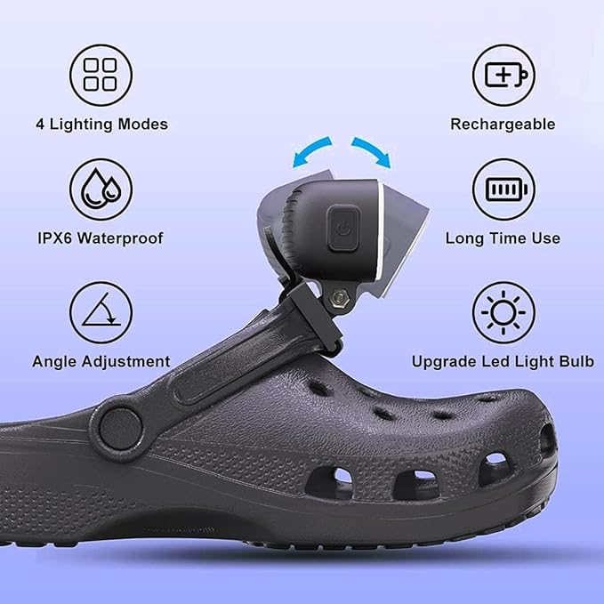 Croc Lights for Shoes 2Pcs Rechargeable Croc Headlights 4 Light Modes Running Shoe Lights Croc Charms for Dog Walking Hiking Hunting Camping Accessories
