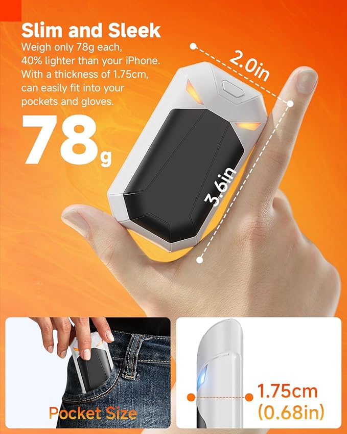 2-Pack Rechargeable Hand Warmers - Ultra Light & Thin 8000mAh Electric Hand Warmer, Pocket-Sized, Up to 20Hrs - Stocking Stuffers for Him/Her, Gifts for Men/Women, Camping Hunting Accessories Gear