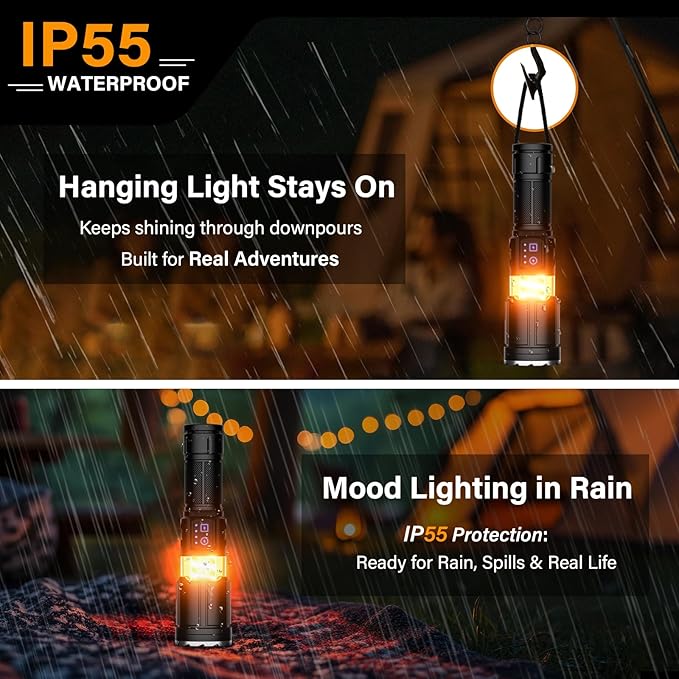 Flashlights 1000 High Lumens with Camping Lanterns, Rechargeable Flashlight for Camping Essentials, Super Bright FlashLights, 8 Modes, Survival Kits for Outdoor Home Emergency Power Outages Hiking