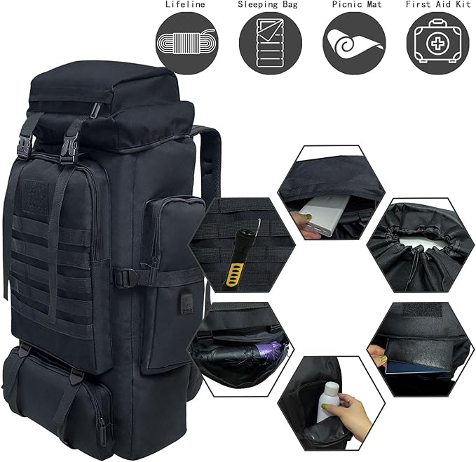 80L 100 Liters Camping Hiking Military Tactical Backpack,Water Resistant Large Travel Daypacks Outdoor MOLLE Rucksack