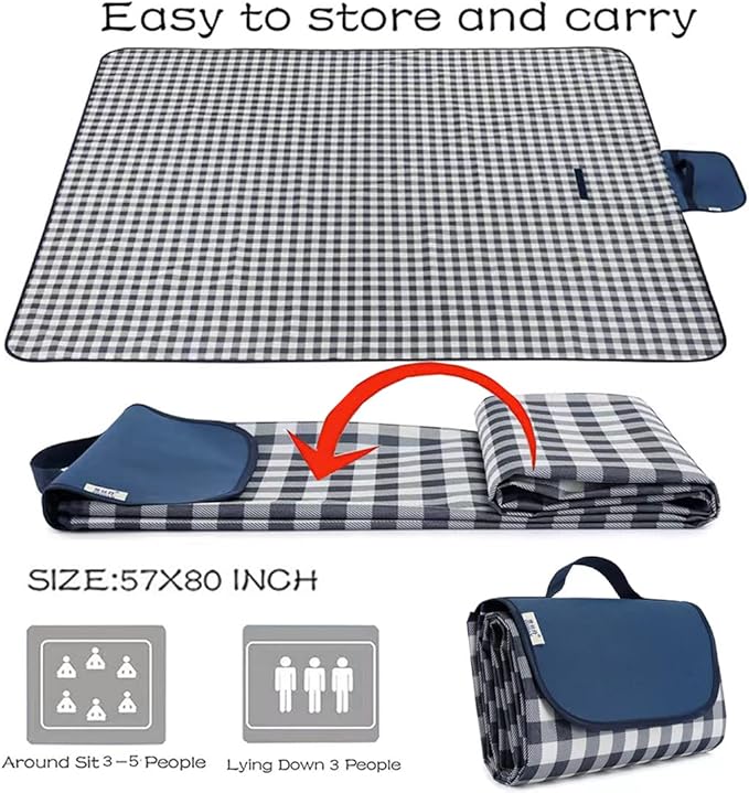 K Y KANGYUN Outdoor Picnic Blanket, Extra Large Beach Blanket, Foldable Lightweight Waterproof Sand Mat, Picnic Blanket 80" x 60" for Beach Camping Hiking Park Patio (Dark Blue, 80x60 inch)