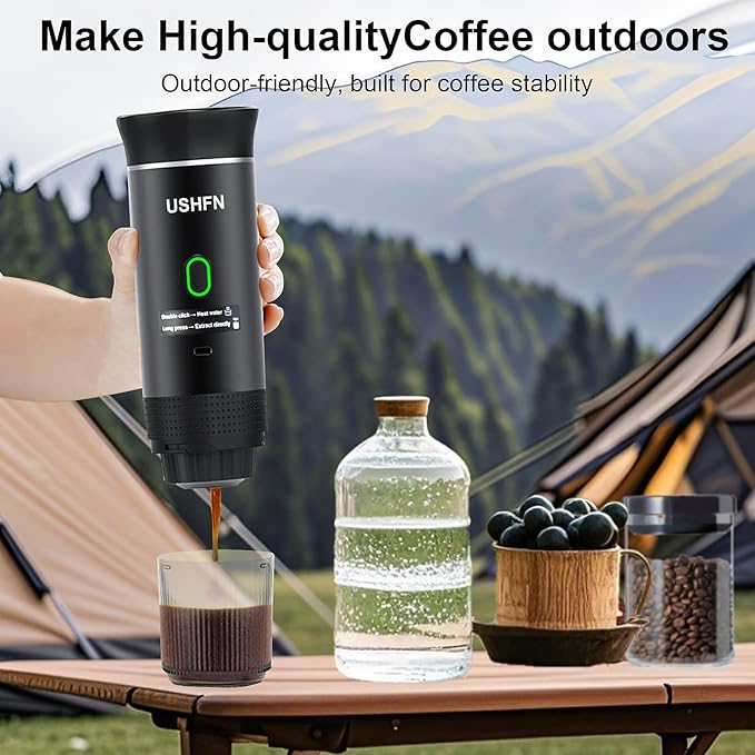 Portable Espresso Machine,4-5 Min Self-Heating Rechargeable Coffee Maker with Type-C,Compatible with NS, DG Capsule & Ground Coffee for Travel, Camping, Office(Black)