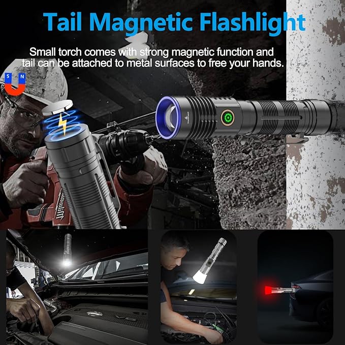 WINDFIRE Multicolor Flashlight 5 in 1 LED Tactical Rechargeable Flashlights High Lumens White Red Green Blue Yellow Light Multicolor Lens 4 Modes Zoomable Flashlight for Camping Hiking Fishing Hunting