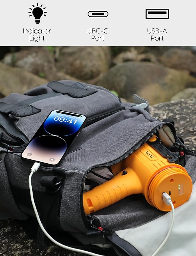XINXI 1000,000 Lumens Rechargeable Spotlight with COB Floodlight, 6 Light Modes and USB Charger for Hiking, Boating, Hunting, IP67 Waterproof Handheld Flashlight with red Filter(Yellow)