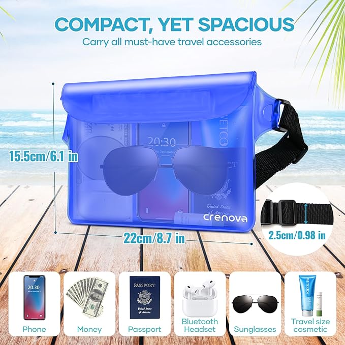 Waterproof Bag for Beach, Sandproof Fanny Packs for Women, Waterproof Pouch for Phone Passport Purse, Floating Dry Bags for Cruise Travel Water Park Boating Fishing Diving Surfing Kayaking Accessories