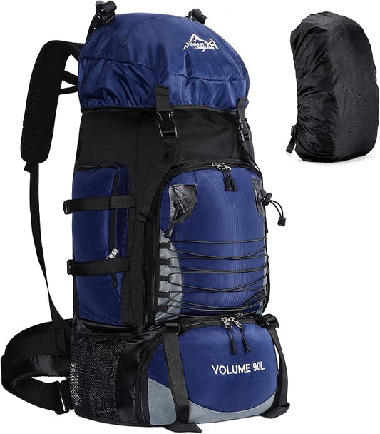Hiking Backpack with Rain Cover, 90L Camping Backpack, Lightweight Travel Daypack for Hiking Climbing Camping Touring -No Internal Frame