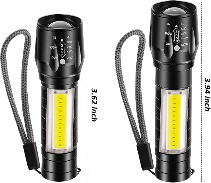 4 Pieces USB Rechargeable Flashlight 3 Modes, Bright LED Handheld Flashlight with COB Side Lights Portable Flashlights for Camping, Hiking, Emergency and Daily Use