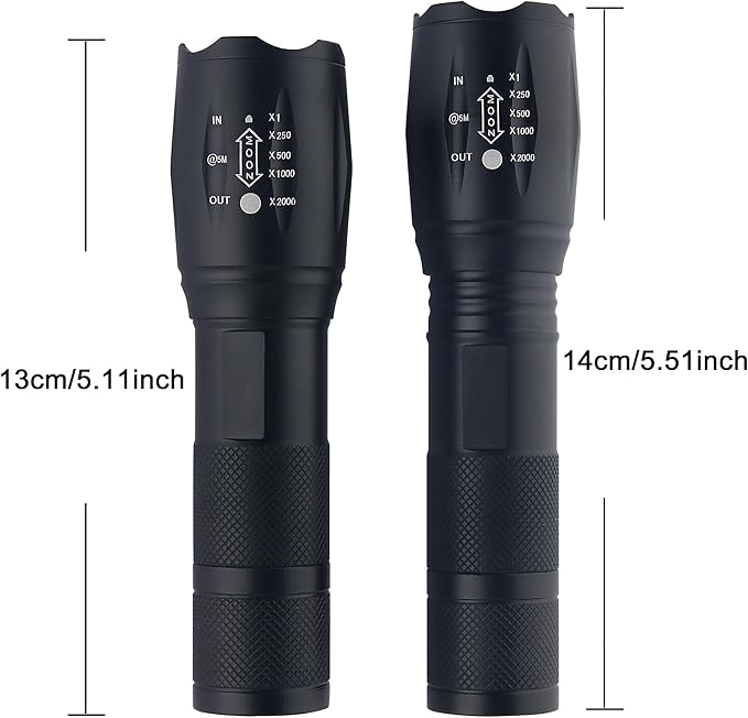 Bright Tactical Flashlight 5 Modes Zoomable Portable EDC Flashlight Handheld Flashlight for Camping Hiking Emergency, 2 Pack