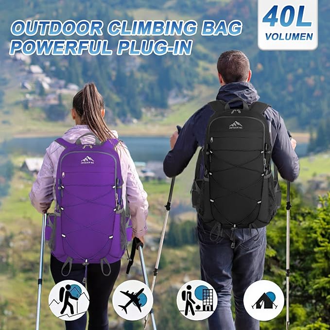 BKNOOU 40L Lightweight Hiking Backpack Packable Camping Backpack Waterproof Hiking Daypack Men Women Foldable Travel Daypack