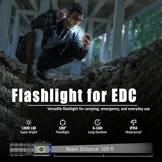 Portable LED Mini Flashlight, Rechargeable EDC Small Pocket Flashlight 6 Lighting Modes w/Magnet Clip Waterproof for Camping Hiking Night Walking Running Outdoor Emergency