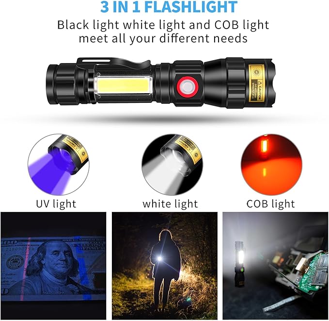 DARKBEAM 365nm UV Flashlight Black Light LED, 3-in-1 Ultraviolet Flashlight USB -C Rechargeable Woods Lamp Mini, Blacklight Flash Light Powerful Focusable for Pet Urine & Rock Detection, Curing Resin