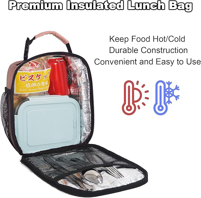 Femuar Lunch Box for Men Women Adults Small Lunch Bag for Office Work Picnic - Reusable Portable Lunchbox, Light Pink