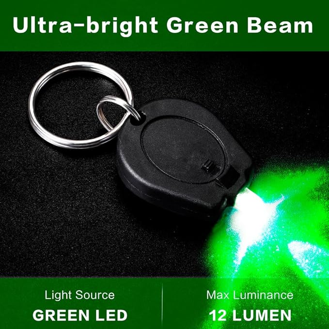 12 Pack Ultra Bright Green Light Keychain Flashlight, Mini Green LED Keychain Flashlight, Green Keychain Flashlight for Night Observation
