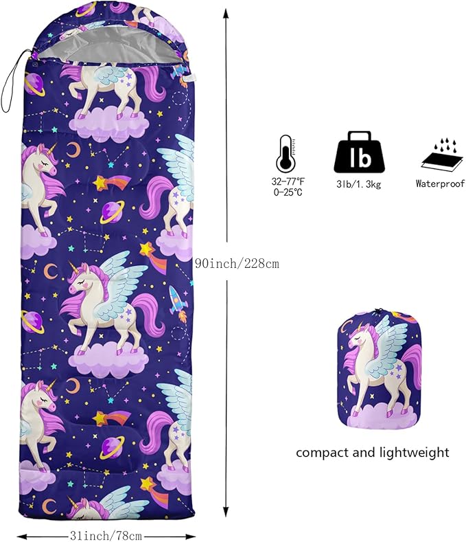 AILONEN Cartoon Fox Camping Sleeping Bag for Boys Girls Adults,Lightweight & Waterproof,3 Season Warm & Cold Weather,Portable,Kawaii Fox Printed Sleeping Bag,Traveling,Camping,Hiking