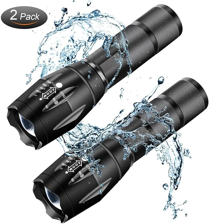 Flashlights High Lumens LED Powerful-Flashlights Handy Light Type 5 Modes Zoomable, Waterproof, Lightweight Flash Lights/Flashlights for Home,Outdoor,Emergencies,Camping,Travel-2 Pack
