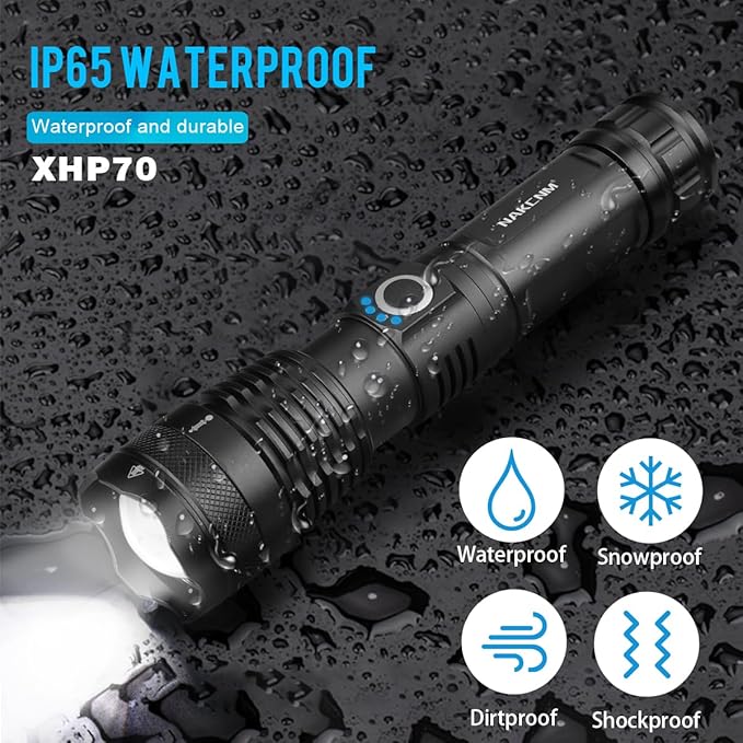 Flashlights High Lumens Rechargeable, 2 Pack XHP70 Led Flashlight, 20000 Lumen Super Bright Flashlight with 5 Modes, Waterproof Powerful Tactical Flash Light Torch for Camping Outdoor Emergency