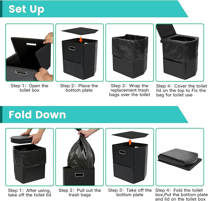 PORMYTRIP Portable Toilet Camping Toilet Foldable Toilet for Car Indoor Outdoor Commode Travel Toilet Portable Toilet for Camping,Tent,Hiking,Boating,Long Road Trips,Traffic jam,Home X-Large Black