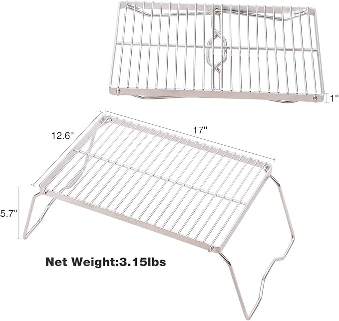 Campfire Grill 304 Stainless Steel Grate, Folding Camping Grill Heavy Duty with Carrying Bag, Large