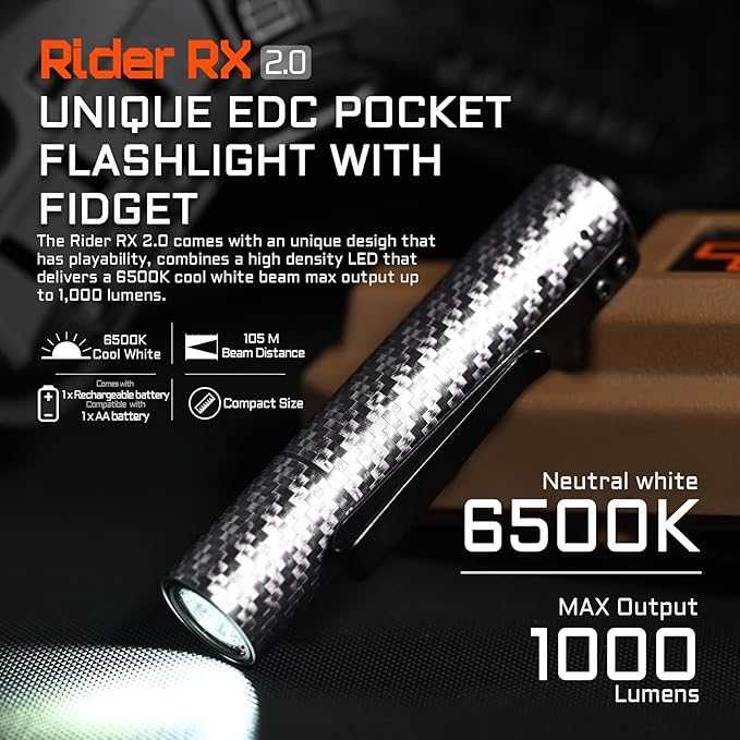 ACEBEAM Rider RX 1000 High Lumens EDC AA Flashlight Rechargeable, Pocket LED Flashlight with Clip, Super Bright Mini Flash Light, Small Powerful Flashlight for Camping, Emergency, Home
