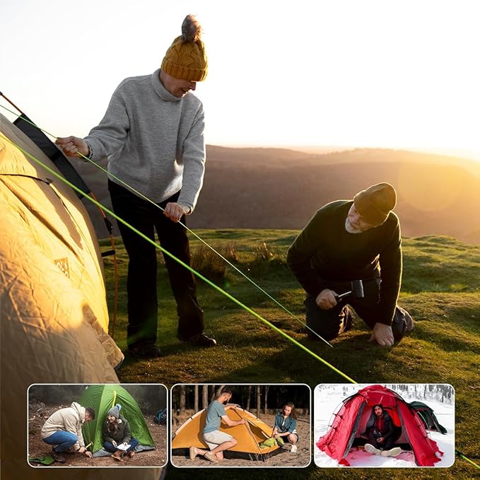 12 Pack Tent Stakes, 7-inch Ultralight Aluminum Ground Pegs with Reflective Pull Ropes, Tri-Beam Stakes in a Carrying Bag, for Camping, Backpacking, Hiking Tent, Hammocks and Canopy (Orange)