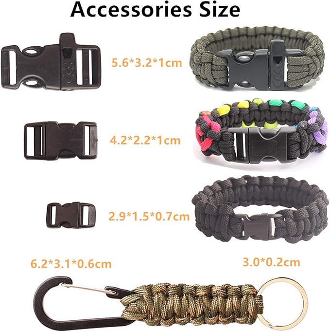 Paracord,Paracord 550 Combo Crafting Kits with 5 Types Buckles,20 Feet Each Paracord Rope (Light Rainbow Set 200feet) (B-Set)