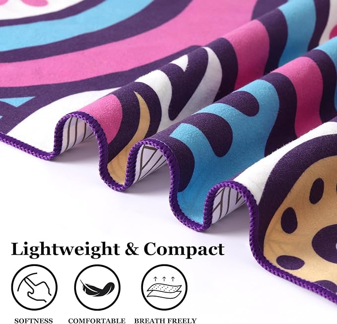 Genovega Oversized Microfiber Compact Sandproof Pool Beach Towel Blanket - 72"x36" Funny Quick Fast Dry Sand Free Swimming Pool Camping Picnic Towels for Women Men Adult Gift Purple Boho