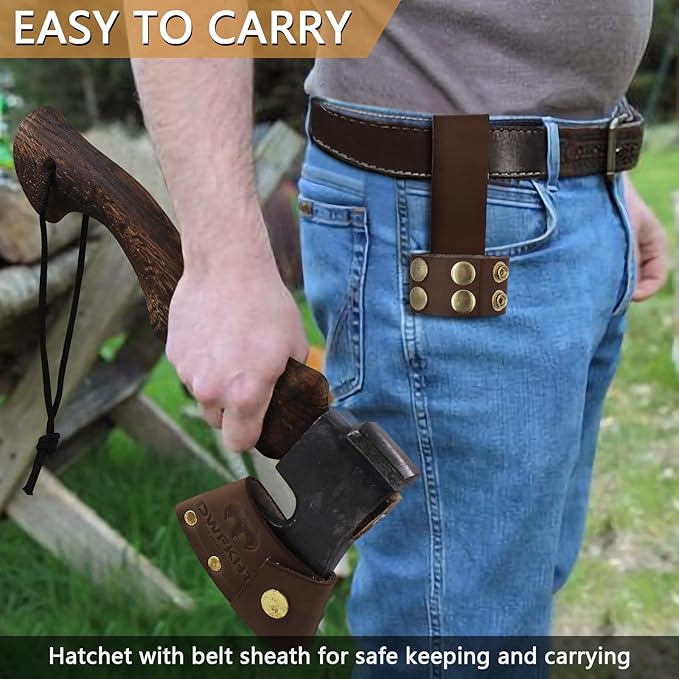 11.6" Hatchet, Camping Axe, Hand Forged Axe with Sheath, Bushcraft Axe with 1065 Carbon Steel and Beech Handle for Wood Splitting and Chopping Gardening