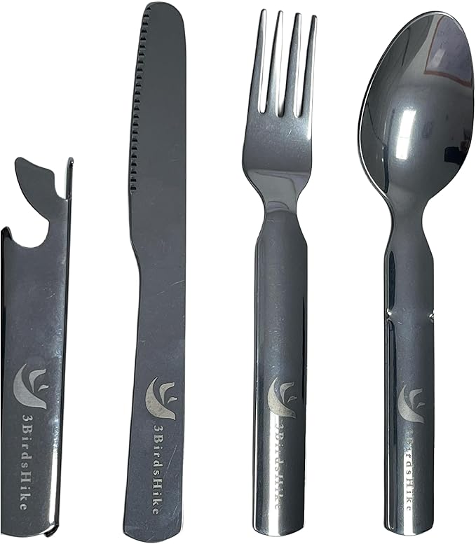 Camping Outdoor Flatware Set with Military-Grade Spoon, Fork, Knife,Bottle can opener & Multi-Tool - Stainless Steel Utensil Kit for Camping, Hiking, and Travel