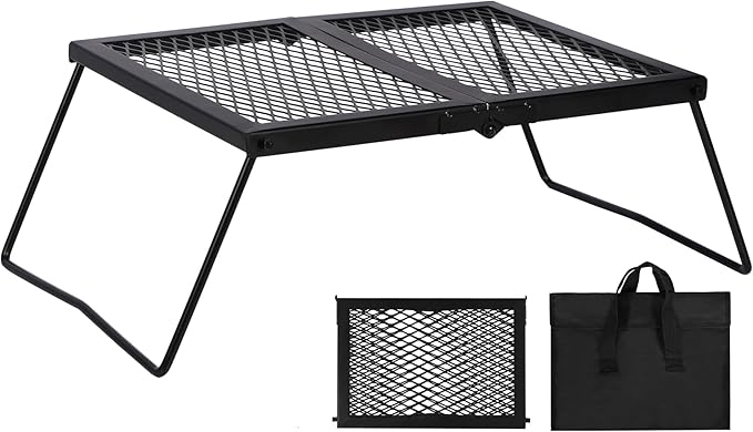 REDCAMP Folding Campfire Grill Heavy Duty Steel Grate, Portable Camp Fire Cooking Rack Over Fire Pit with Carrying Bag for Outdoor BBQ Camping