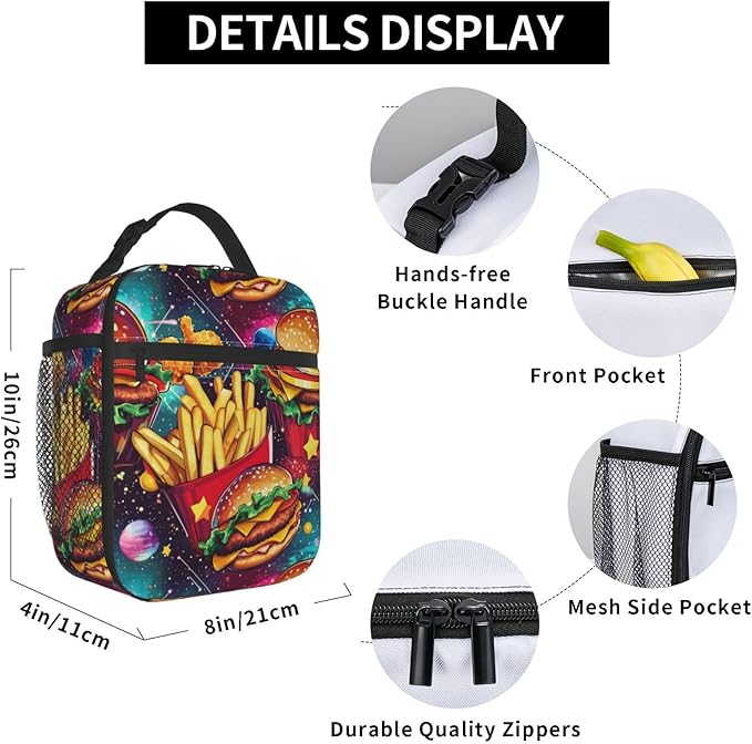 Hamburger Lunch Bag Insulated Reusable Lunch Box Thermal Cooler Tote For Men Women Work Travel Picnic Hiking